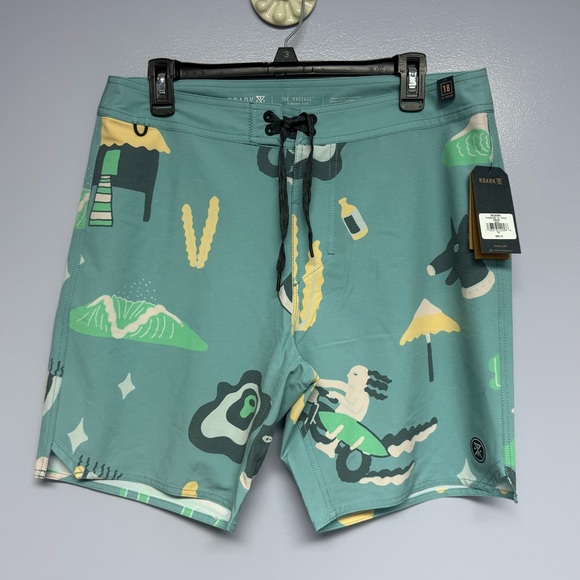 Roark Other - NWT Roark Hemp Blend 18” Men's Graphic Swim Board Shorts - Teal and Yellow 32
